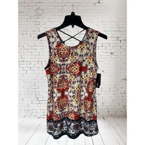 AGB Tank‎ Top Criss Cross Back Sleeveless Casual Paisley Print Multicolor L